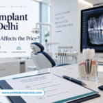Dental implant cost in Delhi explained with implant model and CBCT treatment planning at Smirk Dental Laxmi Nagar
