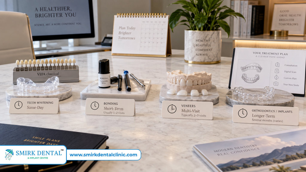 Smile design treatment timeline for whitening bonding veneers and complex dental treatment