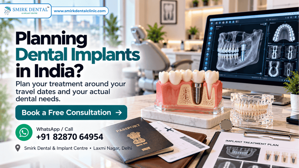 Dental implant consultation for NRI patients at Smirk Dental Laxmi Nagar Delhi